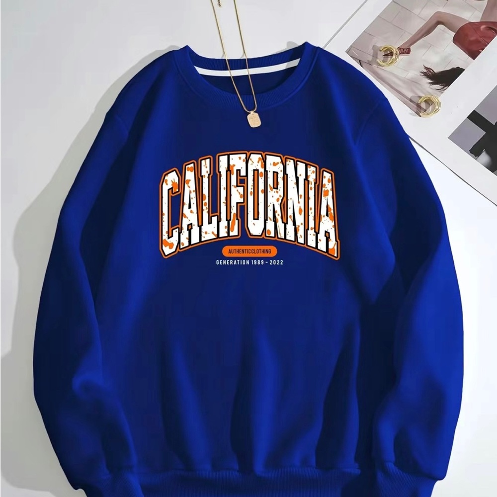 California Letter Print Crew Neck Pullover